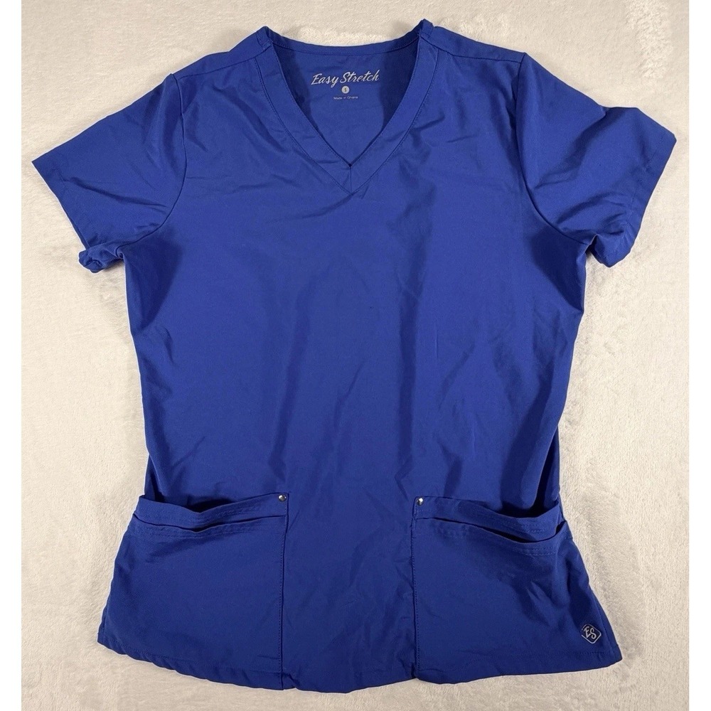 Easy Stretch Scrub Top Women's Size S Blue Polyester Medical